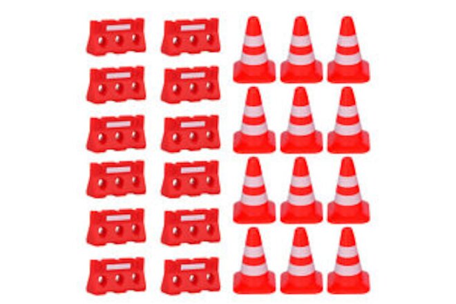 24pcs Mini Traffic Cones Fences Traffic Road Signs Playset Traffic Cones Toys
