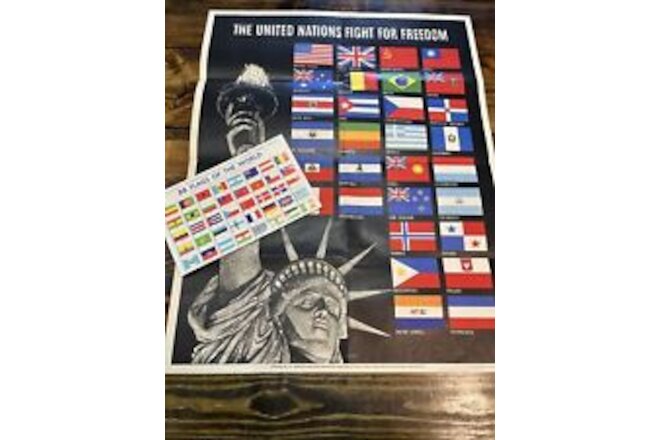 Original 1942 World War II Poster "THE UNITED NATIONS FIGHT FOR FREEDOM"