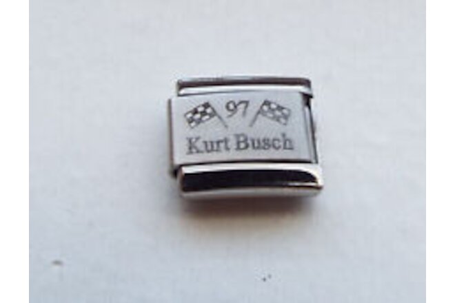 Kurt Busch 97 Nascar flags laser 9mm stainless steel italian charm link new