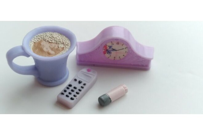 Bratz Accesories, Cell Phone, Lip stick, Cup of Cocoa,  Clock