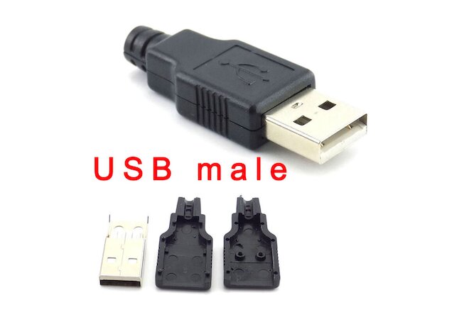 5pcs USB 4 Pin Type A Male Plug Socket Connector DIY Black Plastic Cover USB2.0