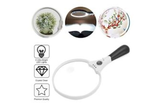 Large Hand Held Lightweight Large Loupe Magnifier 3 Bright LED Magnifying Glass