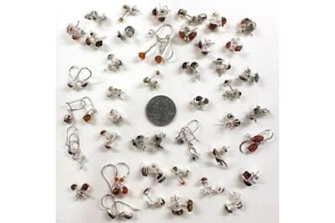 925 Solid Sterling Silver Baltic Amber Clean Shiny Quality Earrings Lot 50 g