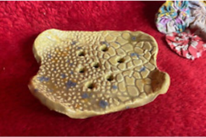 Handmade Pottery Snakeskin Texture Soapdish Golden with Speckles