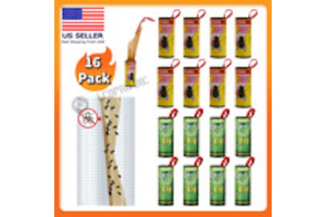 16 Rolls Fly Sticky Trap Paper Insect Bug Catcher Strip Fly Sticker Non Toxic US