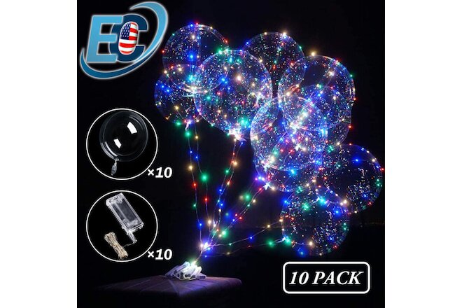 10 PCS LED Light Up BoBo Balloons Clear Helium Balloon Party Birthday Decoration