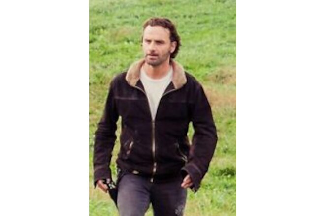The Walking Dead Rick Grimes Genuine Suede Leather Jacket for Men Fur Collar