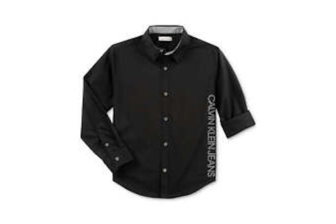 Calvin Klein Big Kid Boys New Icon Cotton Shirt,Black,Small Petite