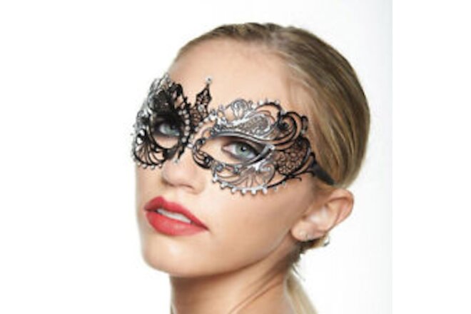 Sexy Venetian Metal Filigree Laser Cut Masquerade Mask w/ Rhinestones BA001BK US
