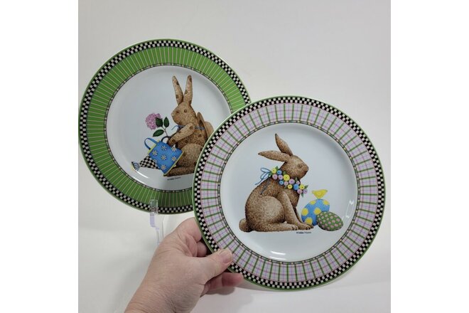 Debbie Mumm Easter Bunny Dessert Plates with Watering Can with Eggs  Set 2