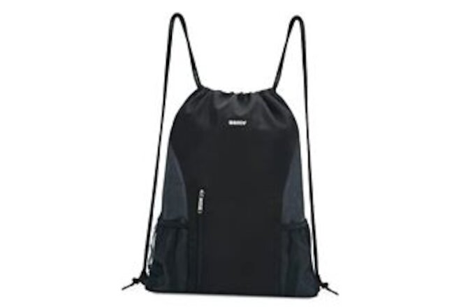 Drawstring Backpack Sports Gym Sackpack with Mesh Pockets Water Black