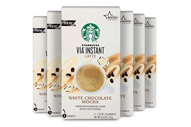 Starbucks Via White Chocolate Mocha Latte Flavor 6 Boxes 30 Packs Best By 1/21