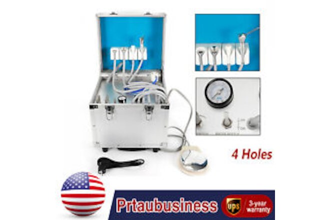 4 Holes Dental Portable Delivery Unit Rolling Box Weak Suction w/ Air Compressor