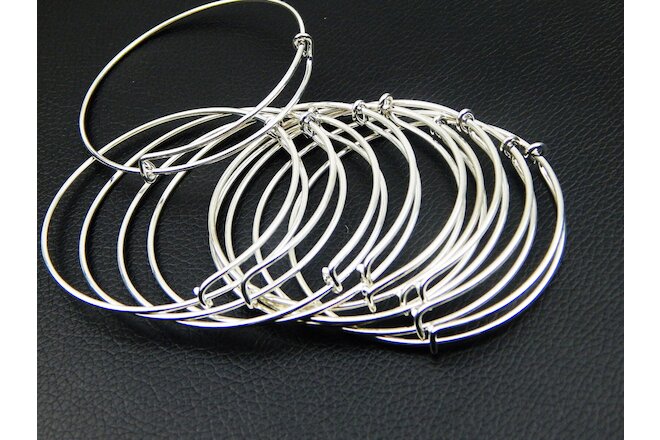 50pcs Expandable Silver Plated Bangle Bracelet Wire Wrapped Adjustable