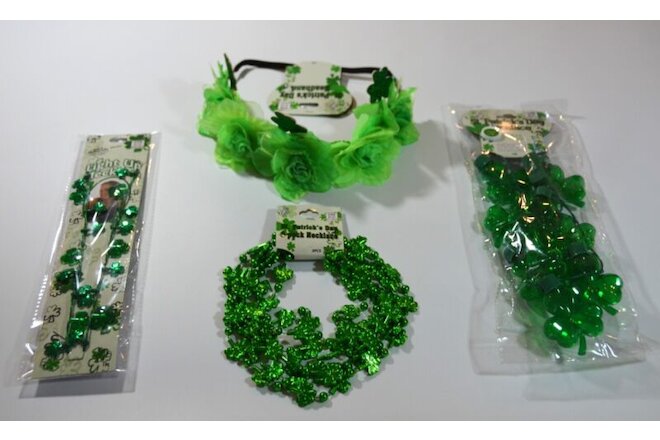 4 Piece St Patricks Day Party Pack Flower Headband And Light Up Necklaces