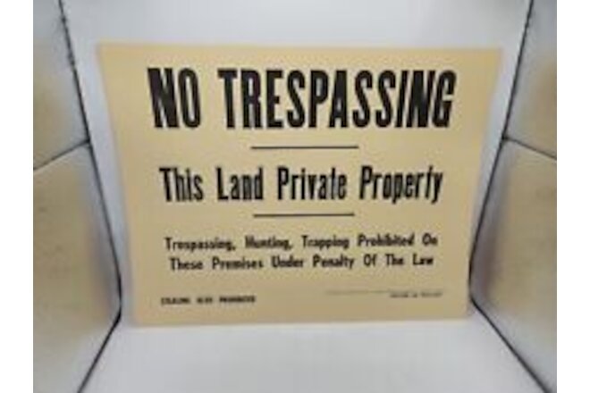 VTG 1950's NO TRESPASSING Private Property Cardboard SIGN new old stock RARE PA