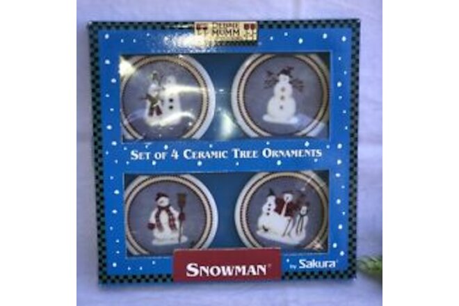 Debbie Mumm Ceramic Tree Ornaments Set of 4 Snowman Round NIB