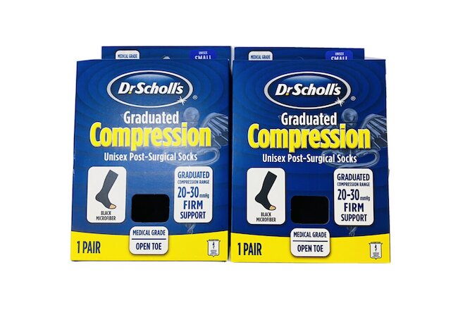 2 Pairs Dr Scholls Unisex Graduated Compression Post Surgical Socks Open Toe Sm.