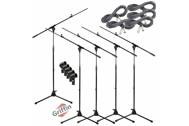 Microphone Boom Stand 5PACK Lot GRIFFIN Studio XLR Cable Mic Clip Telescopic Arm