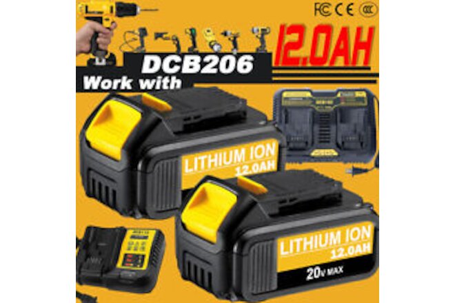 8/9/12.0AH For DeWalt 20V MAX Lithium ion Battery DCB206-2 or DCB102 Charger