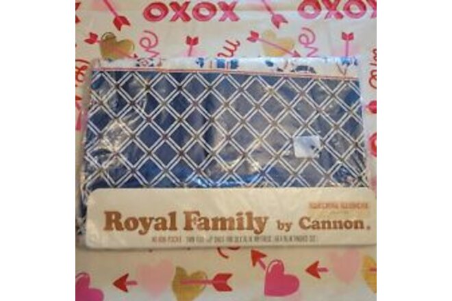 Vintage Royal Family By Cannon Twin Flat sheet Blue Check Floral SKY FLOWER