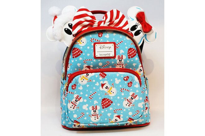 Disney Loungefly Mickey Minnie Snowman Mini Backpack Ears Headband Set Christmas