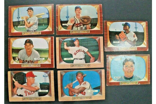 1955 Bowman Baseball Cards Lot of 8 Eight Raw Cards - SMITH AVILA GORDON ENNIS