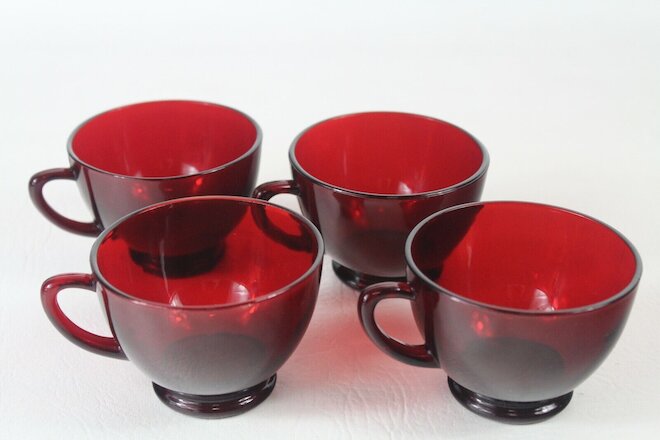 Anchor Hocking Royal Ruby Red Teacups 2 3/8" Tall Set of 4 Coffee Cups