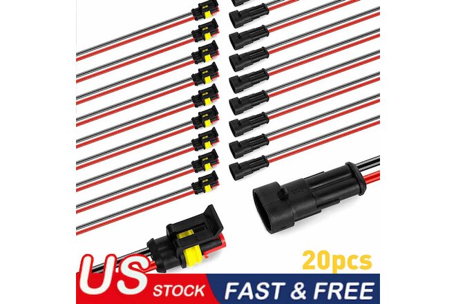 20 Sets 2-Pin Way Car Waterproof Male Female Electrical Wire Connector Plug Kit