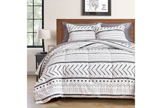 Aztec Bed in a Bag 7-Pieces King Size, Black and White Boho Arrows Dots Geometri