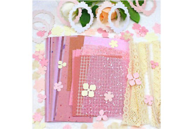 94 Pcs Assorted Textured Scrapbook Paper Flower Lace Mesh Set for Junk Journal,