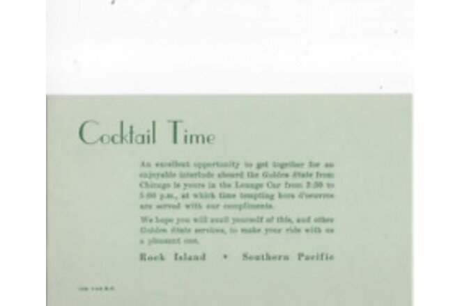 Rock Island Railroad Southern Pacific RR Cocktail Time Ticket