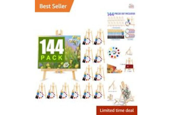 144 PCS Painting Supplies Kit - Wood Easels, Brushes, Palettes - Kids & Adults