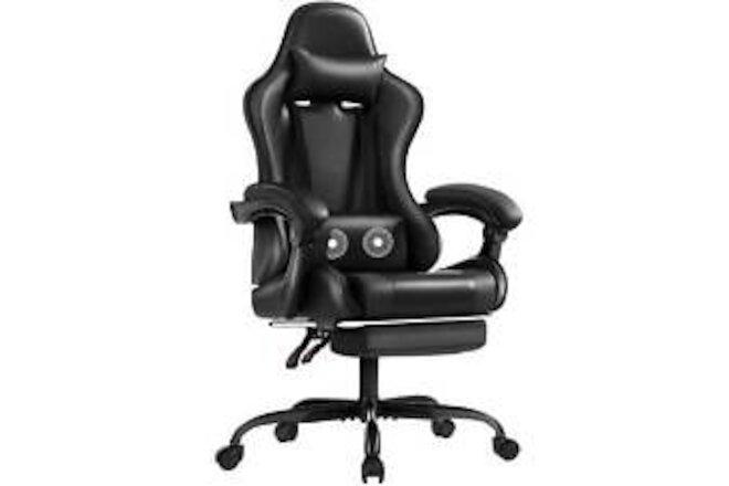 PU Leather Gaming Chair Massage Game Chair Height Adjustable Extendable Footrest