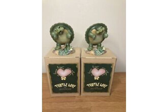 Vintage Turtle Love By Rovash “Give Love One More Chance!” 3 in. Tall ,Lot Of 2