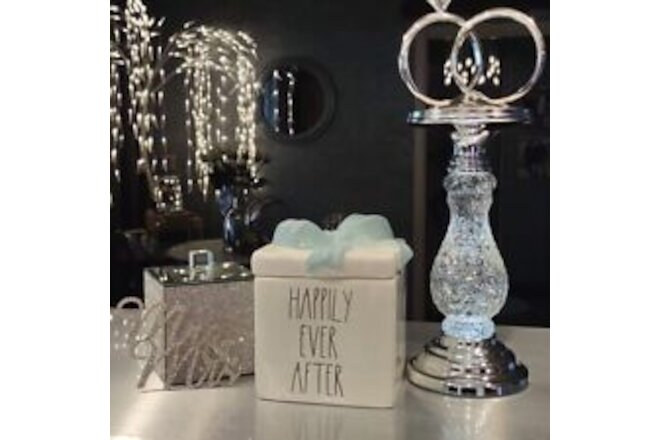 Rae Dunn Great Wedding Gift Box 2 candle Happily Ever After Ceramic Tiffany Blue