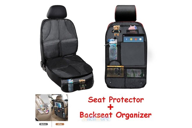 Universal Car Seat Protector+Backseat Organizer Kick Mat 600D Waterproof Fabric