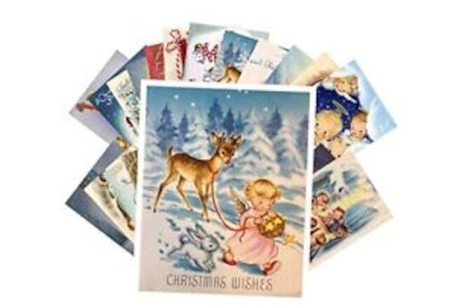 PIXILUV Vintage Christmas Greeting Cards 24pcs Little Angels Christmas Black