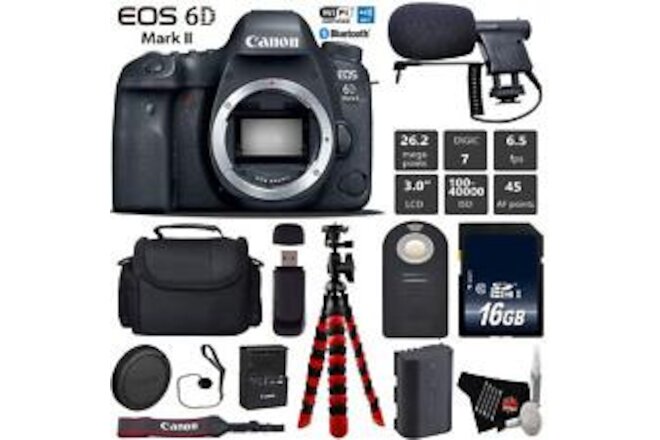 Canon EOS 6D Mark II DSLR Camera (Body Only) + Wireless Remote + Condenser Micro