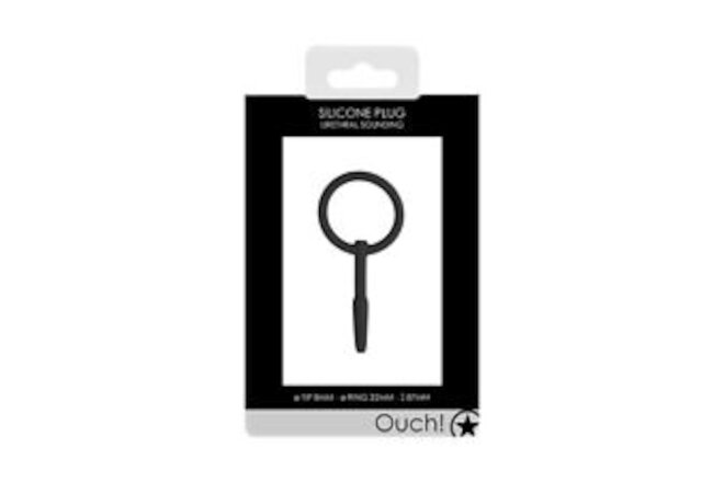 Ouch! Urethral Sounding Silicone Plug With Ring Black 8 mm
