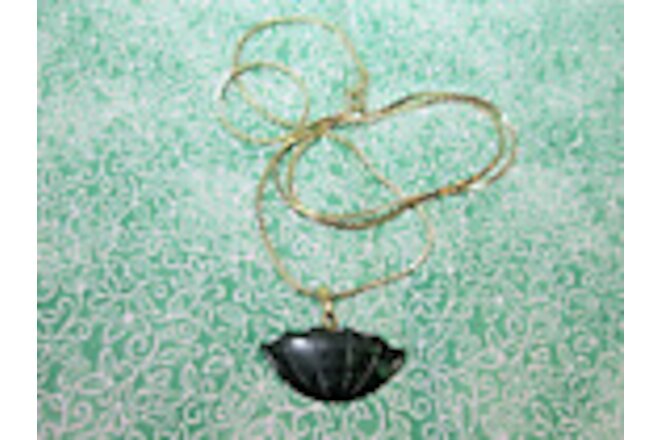Dark Green Carved Stone Pendant w/ 24" 14K Gold EP Cobra Chain Necklace / 1N