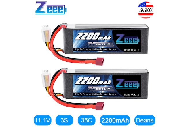 2x Zeee 3S Lipo Battery 2200mAh 35C 11.1V Deans for RC Helicopter Airplane Car
