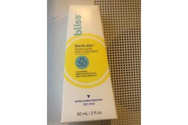 BLISS Block Star Sheer Liquid Daily Sunscreen SPF 50 Full Size 2oz New In Box