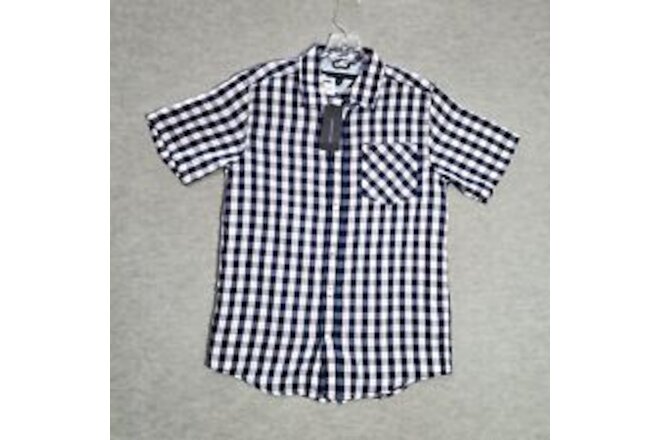 Tommy Hilfiger Boys Button Up Shirt Large Blue Check Pockets Short Sleeve NWT
