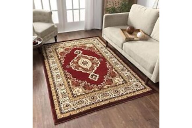 Well Woven Persian Grand Medallion Red Area Rug 5x7 (5' x 7'2'') with Plain C...