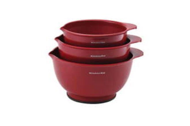 Kitchenaid Bpa-Free Plastic Set of 3 Mixing Bowls with Soft Foot in Red