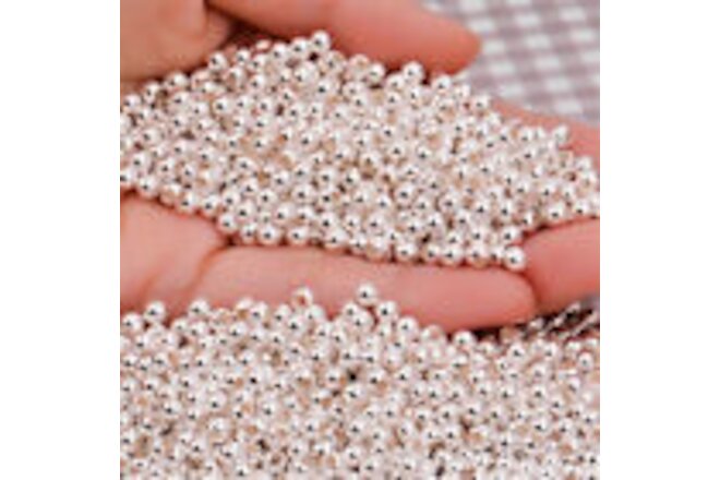 100PCS Genuine 925 Sterling Silver Round Ball Beads DIY Jewelry Making Findings
