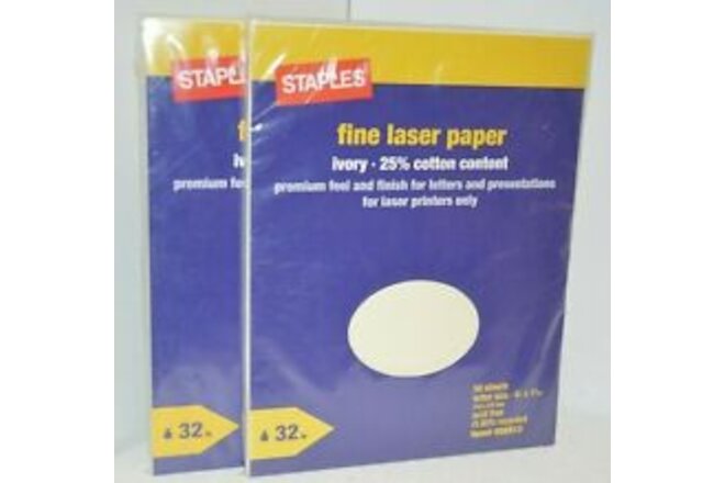 2X Staples Fine Laser Paper 25% Cotton Ivory 50 Sheet=100 Total Acid Free 32 lb