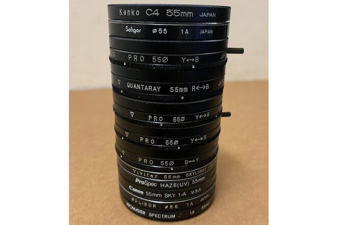 55mm loose lens filter lot Kenko Soligor PRO Prospec Canon Promaster + Japan vtg