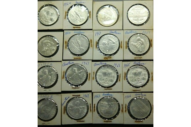 (16 coins) 50 Schilling Austria mixed coins....silver...excellent